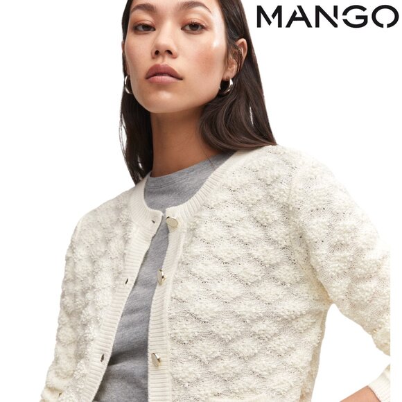 NWT NEW MANGO Spain 2PC Ivory Knit Button-Up Cardigan & Matching Skirt SET 14 - Picture 7 of 10